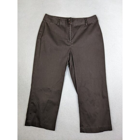 WORTHINGTON - WOMEN'S BROWN FLAT FRONT CROPPED CAPRI KHAKI CHINO PANTS - SIZE 12 - Picture 2 of 9